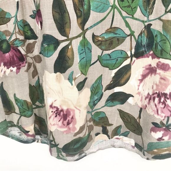 Ashir Aley Taupe Rose Floral Print Linen Blend Popover Sheath Tunic Top / Dress - Picture 9 of 15